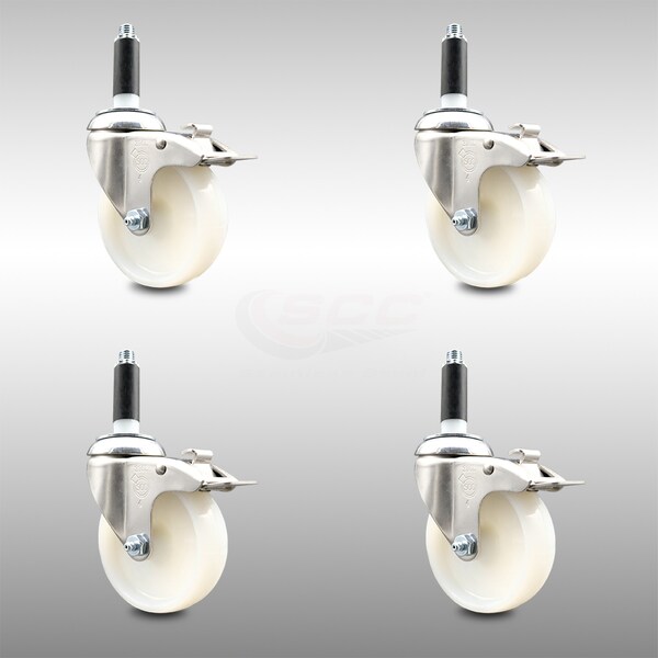 Service Caster 4 Inch 316SS Nylon Wheel Swivel 7/8 Inch Expanding Stem Caster Set Lock Brake SCC-SS316TTLEX20S414-NYS-78-4 - main